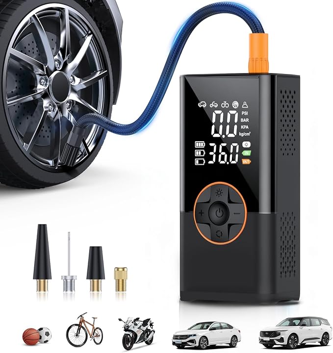 Tire Inflator Portable Air Compressor, 150 PSI Air Compressor with Digital Pressure Gauge, 3X Faster Portable Air Pump for Car, Motorcycle, Bicycle, Ball and More(Black)