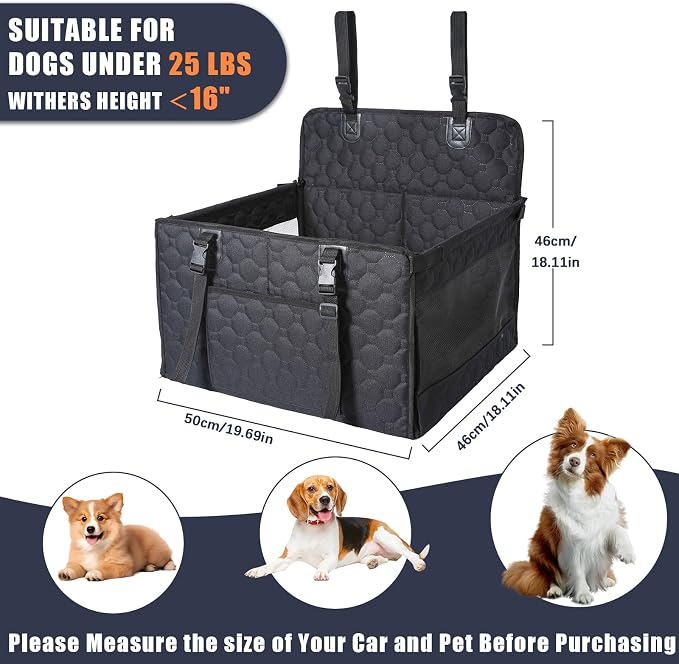 Dog Car Seat for Medium Small Dogs, Pet Car Seat with Adjustable Safety Belt & Storage Pockets, Breathable Waterproof Pet Car Seats Cover, Small Dog Seats for Dogs Under 30lbs (Medium, Black)