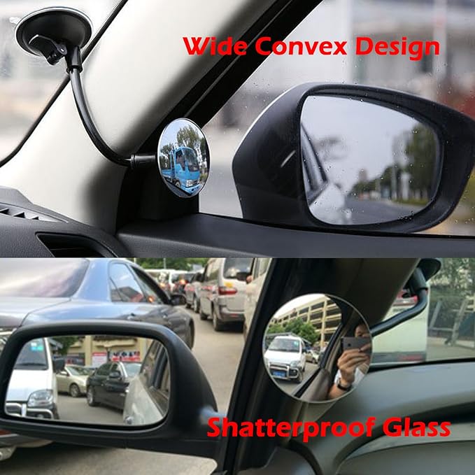 Suction Cup Car Baby Mirror, Adjustabe Long Arm HD Glass Convex Wide Angle Interior Rearview Baby Rear Facing Mirror (Frameless Round, 3.35")
