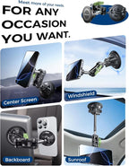 Magnetic Car Phone Holder [Strong Suction&Strong Magnetic] 360° Adjustable Car Phone Mount for Windshield, Ultra-Durable Metal, Suction Cup Car Phone Mount for iPhone Samsung All Smartphone