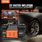 10.6 CFM Heavy Duty Air Compressor, 30s Fast Inflation | Dual-Cylinder Portable Tire Inflator, 12V 150PSI Offroad Air Pump with Adapters for Trucks Car SUV 4 x 4 Vehicle RV