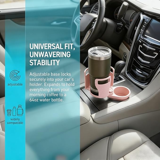 Car Cup Holder Expander, 2 in 1 Multifunctional 360° Rotating Water Bottles Holder Extender Adapter with Adjustable Base, Automotive Insert Drink Cup Adapter, Universal for Vehicles (Pink)