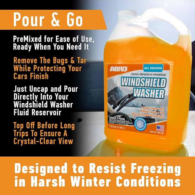 Car Windshield Washer Fluid: 1 Gallon, All Season/Weather Vehicle Window Cleaner | Streak-Free Clean | Bug and Tar Remover for Cars - 2 Pack