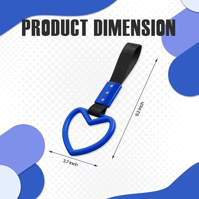 2PCS Heart Shaped Car Handle Straps, Rear Bumper Warning Keychain Ring for Car Exterior Accessories (Blue)