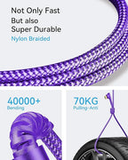 USB A to USB C Cable 3.2A 2-Pack [90°, Gold-Plated] 6.6+6.6FT Type C Charger Right Angle Nylon Braided Fast Charge Cable for iPhone 16 15 Galaxy S10 S9 Plus S21 Note 10 LG - Purple