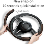 2Pc Carbon Fiber Steering Wheel Cover Universal Fit 99% Cars | Non-slip soft grip, easy to wipe clean, quick to install, perfect for daily commutes and road trips, Brown