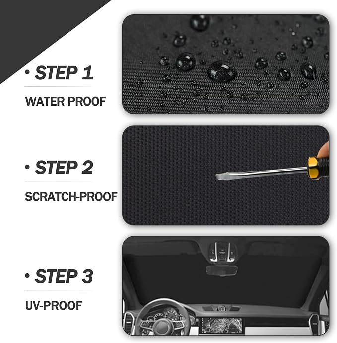 Car Windshield Snow Cover, Upgraded 600D Oxford Fabric Windshield Frost Cover, 75×47 Inch Wind and Snow Protection Kit, Four Seasons Car Windshield Sunshade and Snow Cover, Universal Truck, SUV, Car