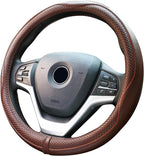 Steering Wheel Covers Universal 15.75 inch - Genuine Leather, Breathable, Anti Slip & Odor Free (Coffee, L(15" 1/2-16"))