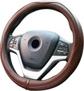 Steering Wheel Covers Universal 15 inch - Genuine Leather, Breathable, Anti Slip & Odor Free (Coffee, M(14" 1/2-15" 1/4))