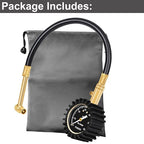 Motorcycle Tire Pressure Gauge 60 PSI, 2’’ dial Mechanical Tire Gauges with 90 Degree Right Angle Chuck Flexible Hose, Tires Guages for Pressure Glow in The Dark for Cars, Motos, Bicycles