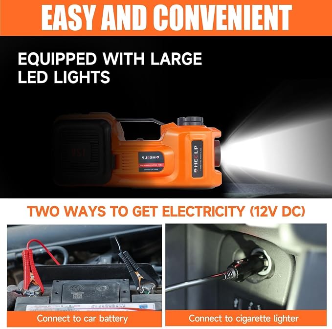 Electric Car Jack Kit 5Ton 12V Hydraulic Car Jack Lift (Lifting Range: 6.1~17.7 inch) with Electric Impact Wrench for SUV MPV Sedan Truck Change Tires Garage Repair