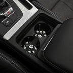 Paw Print Steering Wheel Cover - 15 Inch Black White Dog Paw Steering Wheel Cover Anti-Slip Breathable Universal 2 Pcs Car Interior Cup Holder Pad for Men Women