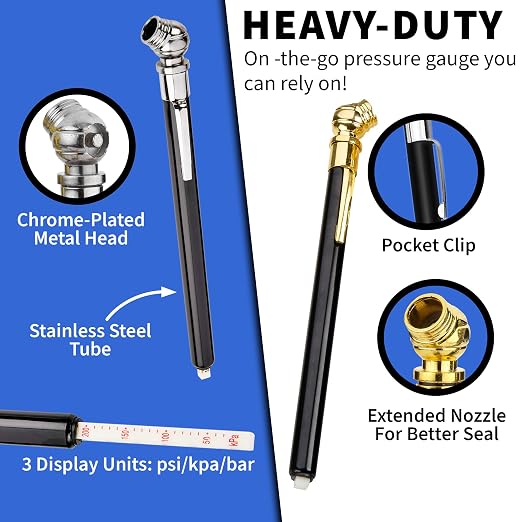 Pencil Tire Pressure Gauge - 12 Pack - Bulk Heavy Duty 0-50 PSI Hard Polymer Pen Mechanical Air Gauge for Cars, Trucks, Motorcycles, Bicycles - for Replacement Roadside Emergency Kit