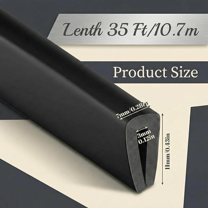 Rubber Edge Trim 1/8" U Channel Sheet Metal Edge Protector Door 35 Feet Long Seal Strip Guard Weather Resistance Fits for Car Doors Steel Plates Glass Hatches Table Corners(Black)