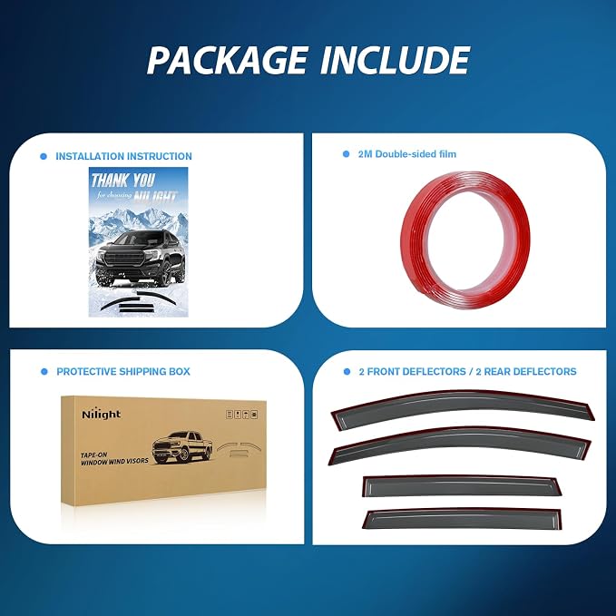 Tape-On Window Visors for Ford Escape 2013-2019 4-Door SUV, Outside Mount Rain Guards Wind Deflectors Vent Shades, Smoke-4PCS