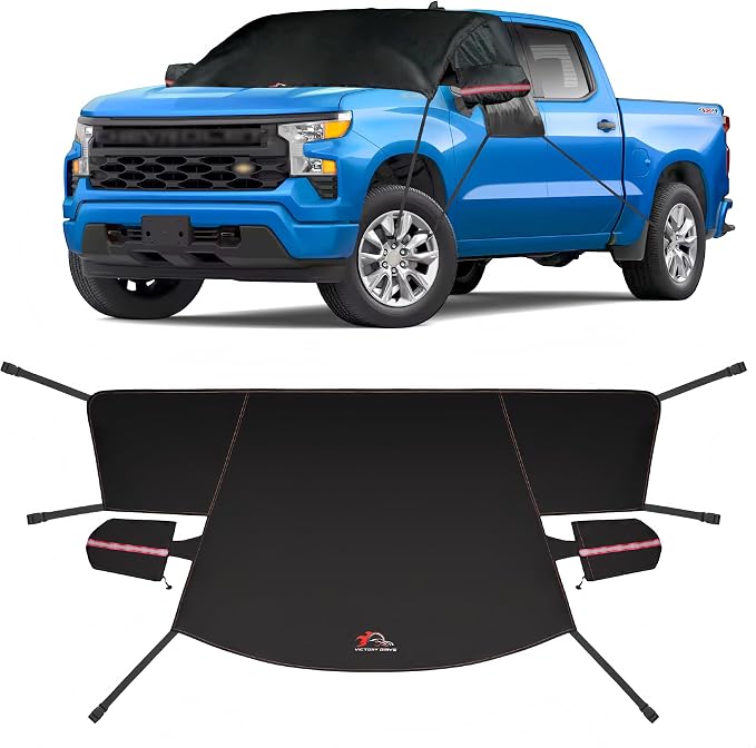 600D Windshield Snow Cover with Side Mirror Covers & Reflective Strips – Extended Flaps, Winter Frost Protector (70×57 inch) for Cars, Trucks, SUVs