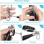 Genuine Leather Car Keychain,Universal Heavy Duty Metal Key Chain Accessories,Car Fob Key Keychain Holder with 360 Degree Rotatable Snap Swivel and Anti-Lost D-Ring for Men Women(Black)