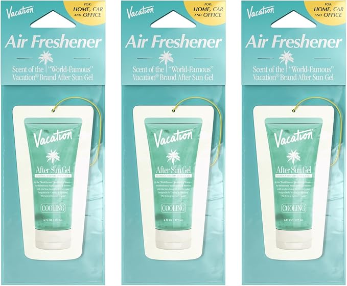 Car Air Freshener, Pack of 3 - Hanging Air Freshener for Car, Home and Office, After Sun Gel Signature Scent, Aloe and Cucumber, Long-Lasting Deodorizer
