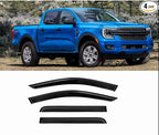 Tape-On Window Visors 4-Piece for 2024 2025 2026 Ford Ranger Sun Rain Guards Window Deflectors Vent Shield Shade Smoke