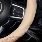Wood Grain Steering Wheel Cover, Breathable Microfiber Leather, Non-Slip, Universal 14.5-15 inch Steering Wheel Accessory, Beige
