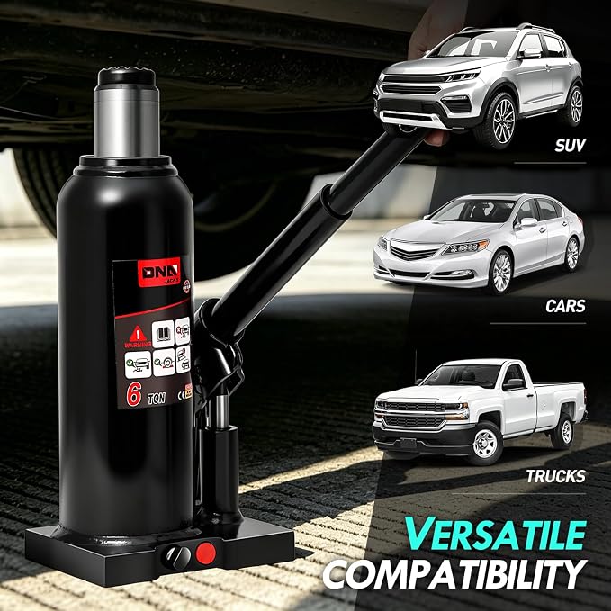 6 Tons / 12000 lbs Lifting Automotive Welded Hydraulic Bottle Jack for Car SUV Pickup Truck, Auto Repair, with Manual Handle & Carrying Storage Case, Black