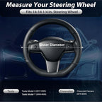 Flat Bottom Steering Wheel Cover, D Shaped Car Wheel Cover 14-14 1/4 in. (35.5-36 cm), for Tesla Model 3 / Y, for Camaro, Black Microfiber Leather