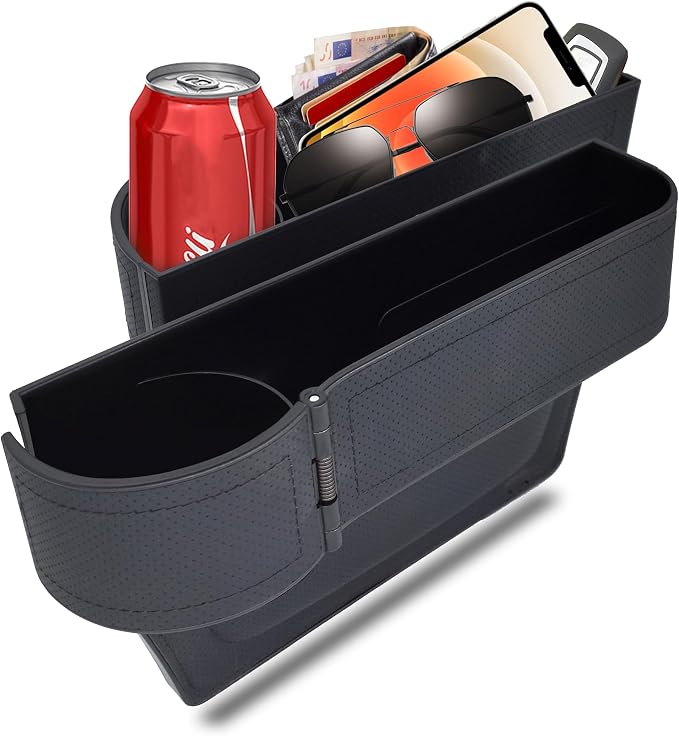 Car seat gap filler organizer,multifunctional car seat organizer,Adjustable Cup Holder car console side storage box Holders phone, sunglasses,car accessories(Black)