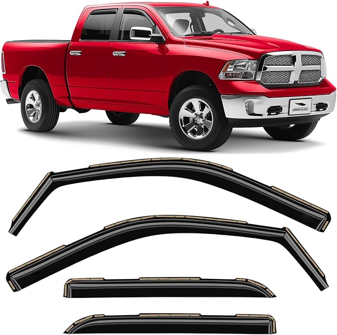 Voron Glass in-Channel Extra Durable Rain Guards for Trucks Dodge RAM 2009-2018 Crew Cab/Dodge Ram 1500 Classic 2019-2024 Crew Cab, Window Deflectors, Vent Window Visors, 4 Pieces - 220010