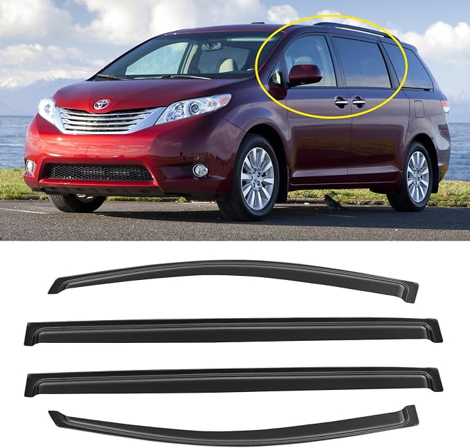 Window Rain Guards for 2011-2020 Toyota Sienna, Window Visor Guard Vent Wind Shade Deflector Rain Shield Protector Sun for 11-20 Sienna 2012 2013 2014 2015 2016 2017 2018 2019, Outside-Mount, 4PCS