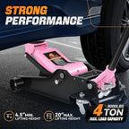 4 Ton Low Profile Floor Jack, Heavy Duty Steel Hydraulic Car Jack with Dual Pistons Quick Lift Pump, Hydraulic Racing Floor Jack, Lifting Range 4.5" to 20", Pink