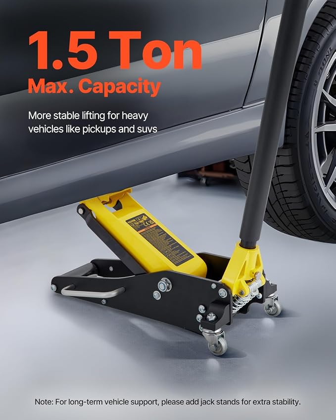 Low Profile Floor Jack 1.5 Ton (3300 LBS), Aluminum and Steel Race Ground Elevator with Dual Pistons Quick Lift Pump Auto Repair Car Maintenance, Lifting Range 3-3/20"-14-10/27"