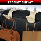Automotive Universal 2PCS Leather Headrest Hooks, for Car Keep Purses Bags Coats and Groceries Secure Universal Fit for Most Vehicles, Beige