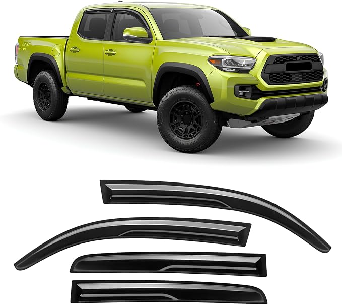 Rain Guards Fit for 2016 2017 2018 2019 2020 2021 2022 2023 Toyota Tacoma Double Cab, Tape-On Side Window Deflector Durable Sun 2016-2023 Tacoma Rain Guard Black 4 PCS