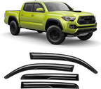 Rain Guards Fit for 2016 2017 2018 2019 2020 2021 2022 2023 Toyota Tacoma Double Cab, Tape-On Side Window Deflector Durable Sun 2016-2023 Tacoma Rain Guard Black 4 PCS