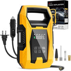 AC/DC Tire Inflator Portable Air Compressor Dual Power Supply 110V AC 12V DC 150PSI Fast Inflation Heavy Duty with LED Light Pressure Gauge Auto Shutoff Pump for Car Motorcycle Bicycle Ball