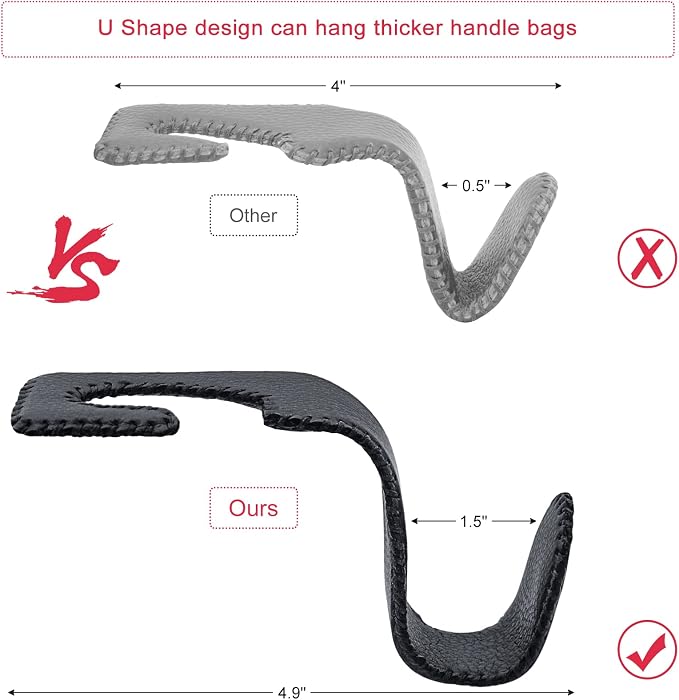 Purse Hook for Car Seat Headrest, Car Purse Holder Leather Vehicle Storage Organizer for Handbags, Groceries, 4Pack Black