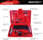 57-Piece Heavy Duty Tire Repair Kit – Flat Tire Plug Kit with T-Handle Tools, Storage Case – Universal for Truck, Car, Motorcycle, Jeep