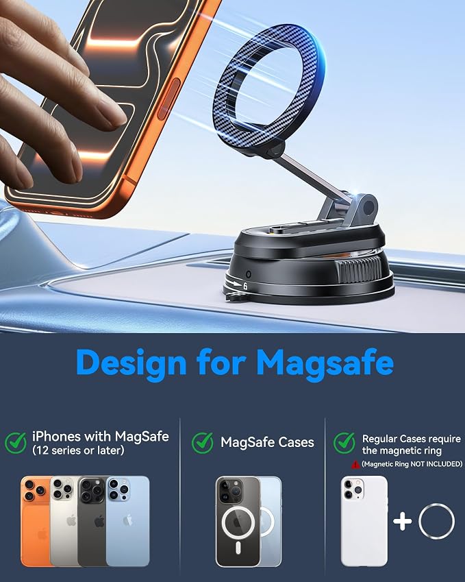 2-IN-1 Detachable MagSafe Car Mount [2800gf Strong Magnet & 89+LBS Suction Base] Vacuum Magnetic Phone Holders for Your Car, 360° Adjustable for iPhone 17 Pro Max 16 15 14 13 12, Car Accessories