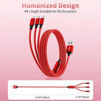 Multi Charging Cable, (2 Pack 4FT) Multi USB Charger Cable 3 in 1 Charging Nylon Braided Multi Charging Cord with Type-C, Micro USB, IP Port for Most Phones/iPhones/Tablets, Red