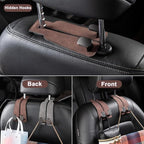 2 Pack Brown Leather Car Headrest Hooks Purse Bag Storage Holders for Car Seats
