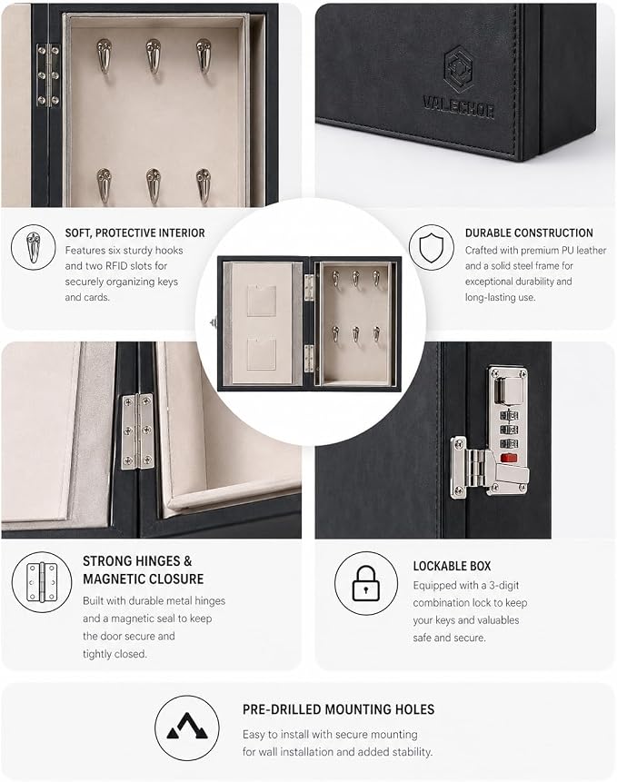 Faraday Key Box, Combination Lock, Signal Blocking, Wall Mount Black | Protects key fobs from relay attacks