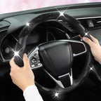 Diamond Bling Car Steering Wheel Cover with Crystal Rhinestones,3PCS Segmented Steering Wheel Protector,Universal for 99% Cars for Women(Black with Black Diamond)