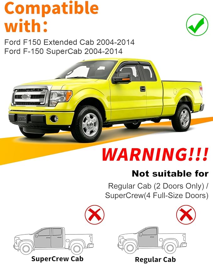 Extra-Thick Window Rain Guard for 2004-2014 Ford F150 Extended Cab/SuperCab Rain Guards Tape-on Side Truck Window Visors Low Profile Vent Visor Window Deflectors Vent Shades Car Accessories