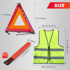 3 Pack Emergency Warning Triangles with 2 Pack Reflective Vest Kit | Roadside Safety Triangle, Foldable Warning Reflective Triangle with Case for Vehicles Breakdown & Emergencies