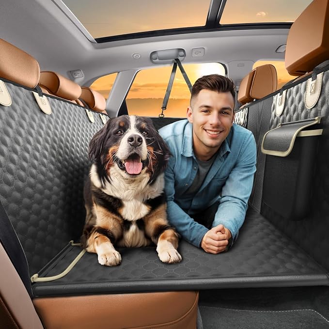 Back Seat Extender for Dogs, Heavy Duty Dog Car Seat Cover for Back Seat and Aggressive Chewer, Large Hard Bottom Seat Cover for Dogs, Dog Hammock for Car, Travel Pet Bed for Car, SUV, Truck