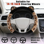 Car Steering Wheel Cover Fluffy Leopard Steering Wheel Accessories Black | Steering Wheel Covers with Cute Ears Keychain 14-15 inch Universal Elastic Steering Wheel Protector for Women Girls