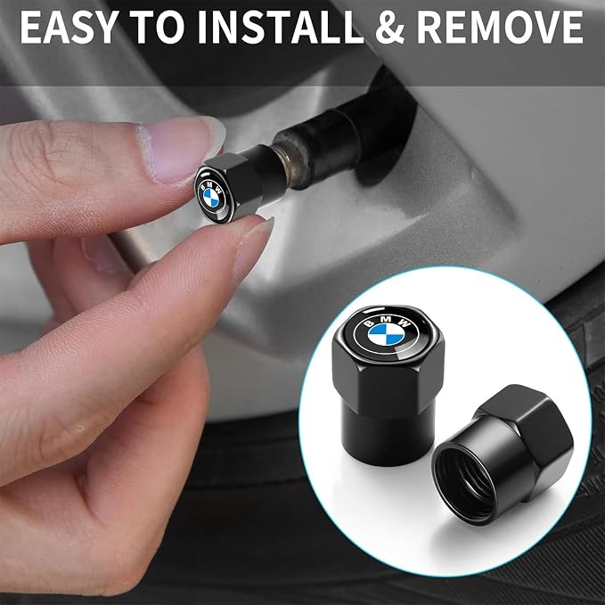 Tire Valve Stem Caps for BMW X1 X3 M3 M5 X1 X5 X6 Z4 3 5 7 Metal Car Wheel Air caps Auto Valve Stem Caps Accessories 4 Pack Black