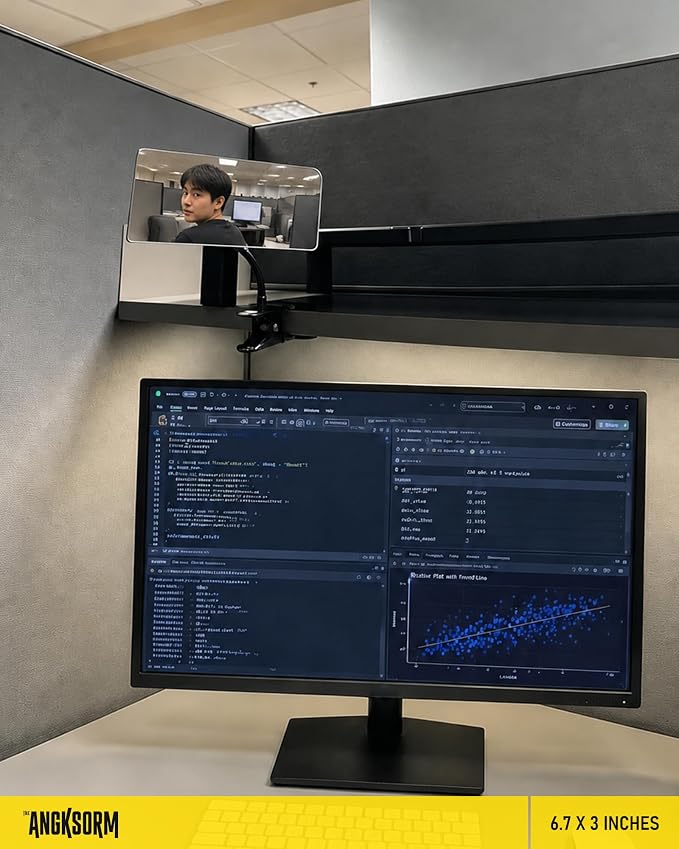 Clip On Cubicle Mirror to See Behind You at Computer Desk | 6.7 x 3 in acrylic convex rear view mirror for monitor, laptops, PC screens, office, reception and open office workspaces
