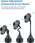 Upgraded 15" Cup Holder Phone Holder, 【Solidest & Adjustable】 Military-Grade Long Gooseneck Cup Phone Holders for Your Car Truck, Car Phone Holder for iPhone 17 Pro Max 16 15 14/Samsung/Pixel