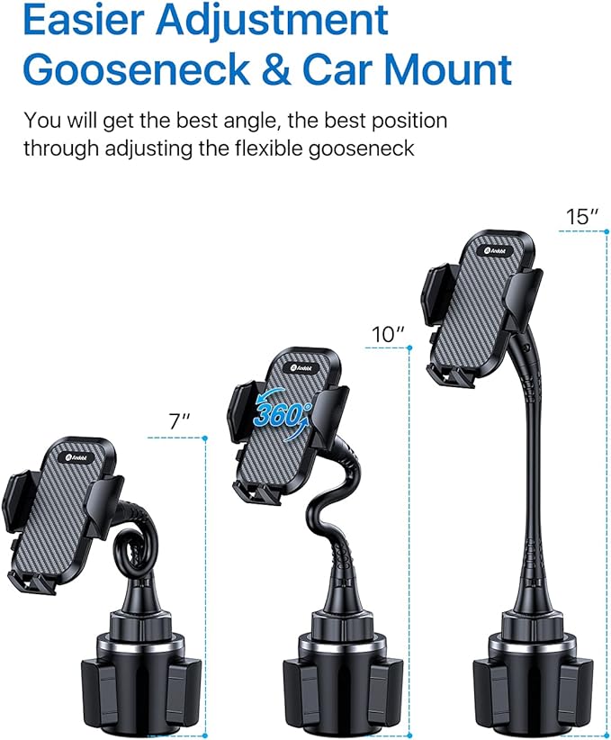 Upgraded 15" Cup Holder Phone Holder, 【Solidest & Adjustable】 Military-Grade Long Gooseneck Cup Phone Holders for Your Car Truck, Car Phone Holder for iPhone 17 Pro Max 16 15 14/Samsung/Pixel